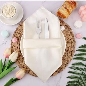 Set of 12 Satin ivory dinner napkins